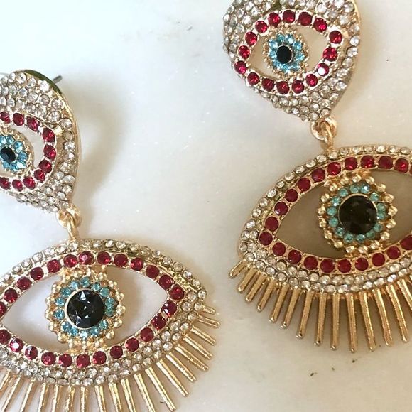 NEW! Bling Evil Eye and Heart Statement Earrings - Picture 5 of 12